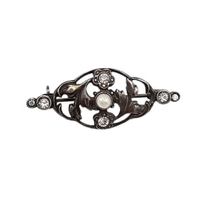 Faux Pearl Rhinestone Sterling Silver Brooch 2.6 G