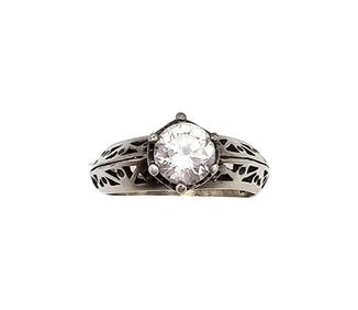 M Rhinestone Sterling Silver Cocktail Ring Size 5.75 2.8 G