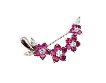Rhinestone Sterling Silver Floral Brooch 6.4 G