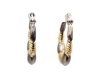 Sterling Silver Two-Tone Hoop Earrings 3.3 G