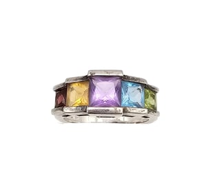 Multi Gemstone Sterling Silver Cocktail Ring Size 7.5 6.6 G
