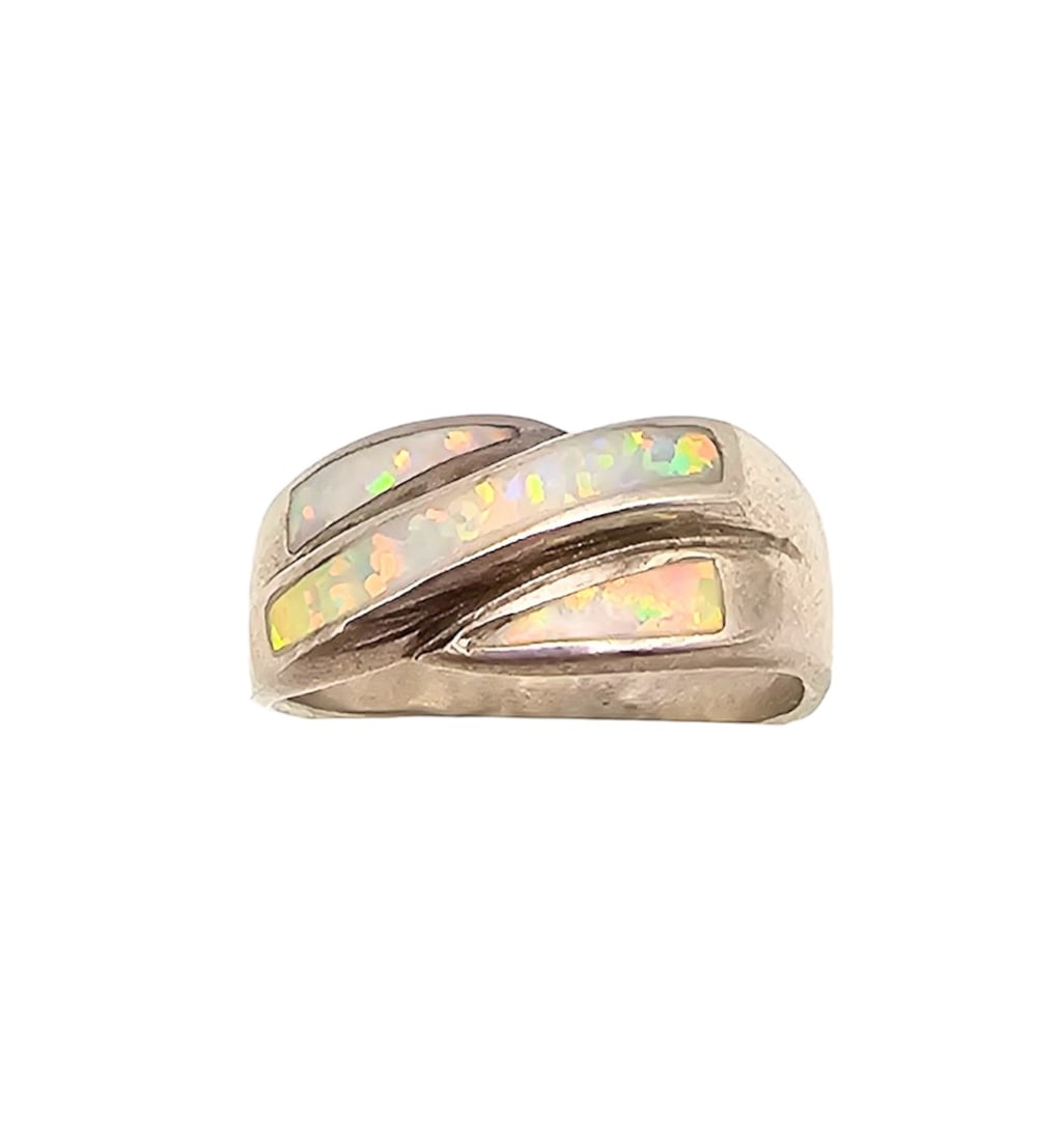 Opal Sterling Silver Cocktail Ring Size 7.75 3.5 G (1 of 4)