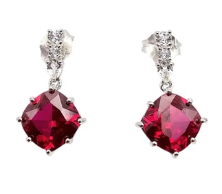 DK White Topaz Ruby Sterling Silver Dangle Earrings 5.4 G
