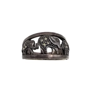 NV Marcasite Sterling Silver Elephant Ring Size 9 4.9 G