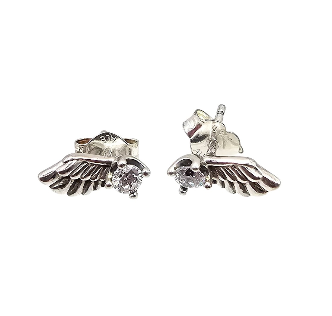 Pandora ALE Rhinestone Sterling Silver Wing Earrings 1.1 G (1 of 4)