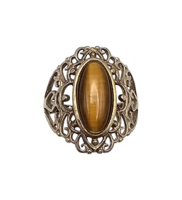 Rj Tigers Eye Sterling Silver Filigree Ring Size 6.75 3.9 G