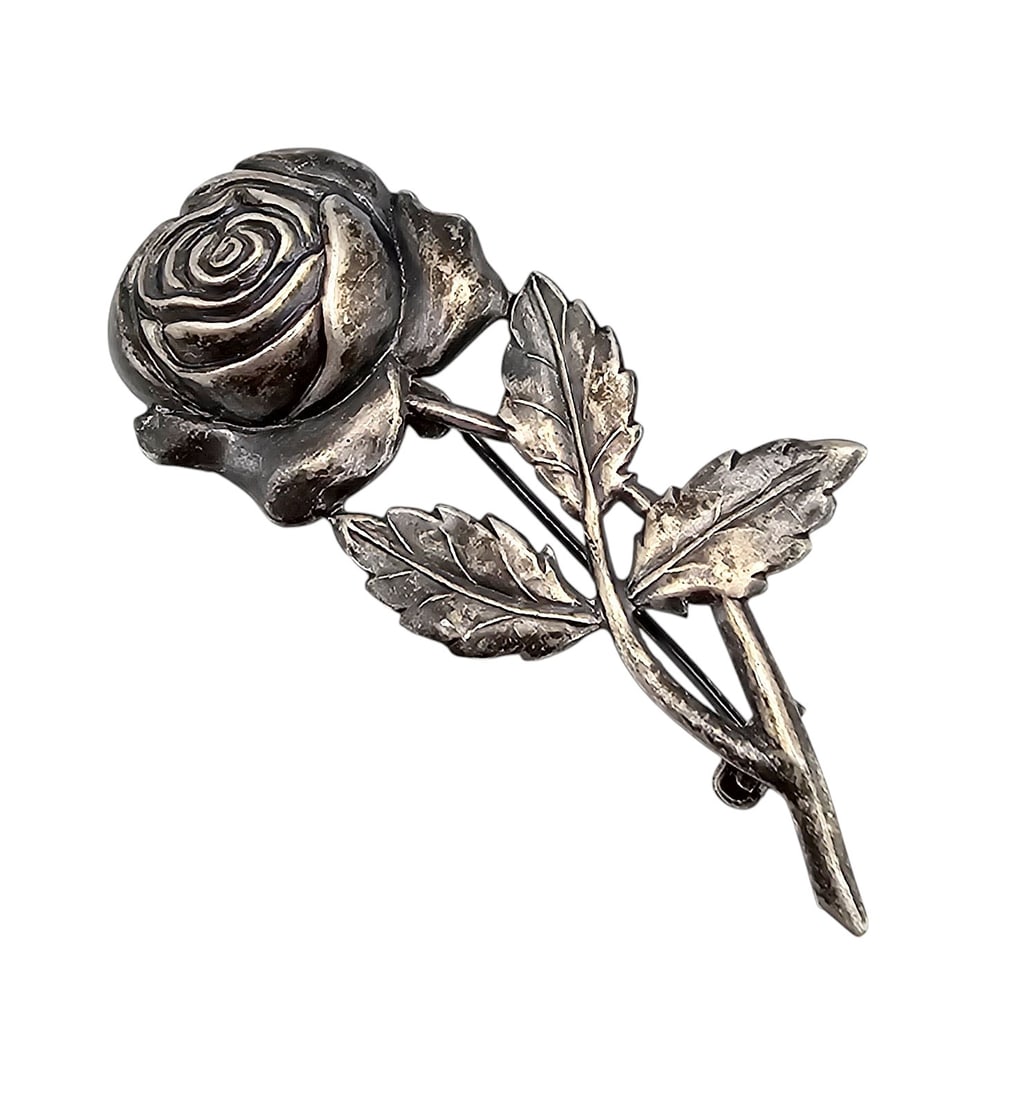 Sterling Silver Rose Brooch 5.4 G (1 of 4)