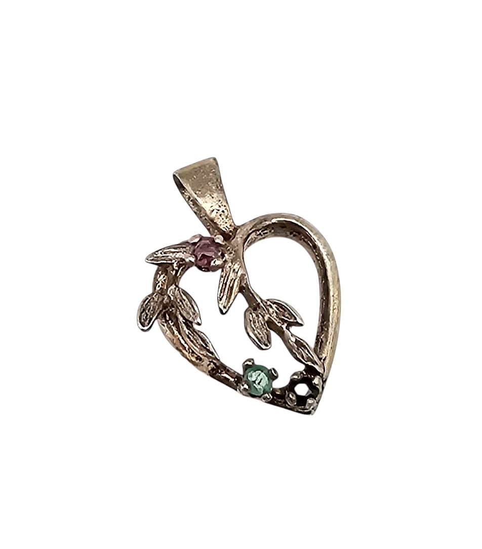Emerald Ruby Sapphire Sterling Silver Flower Heart Pendant 1.6 G (1 of 4)