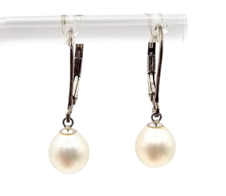 Pearl Sterling Silver Dangle Earrings 1.9 G