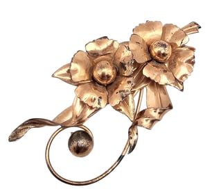 Vintage Gold Over Sterling Silver Flower Brooch 25.6 G