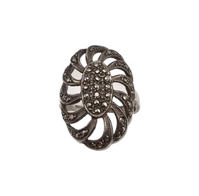 Marcasite Sterling Silver Cocktail Ring Size 6.25 3.7 G