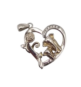 S Diamond Sterling Silver Elephant Heart Pendant 3.5 G