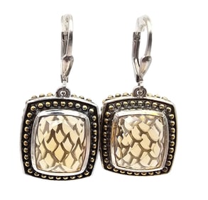 Cushion Cut Citrine Sterling Silver Dangle Earrings 14.9 G