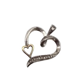 Diamond 10K Gold Sterling Silver Heart Pendant 1.5 G