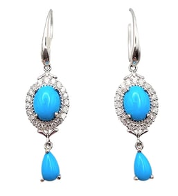 STS Turquoise Sterling Silver Dangle Earrings 7.4 G