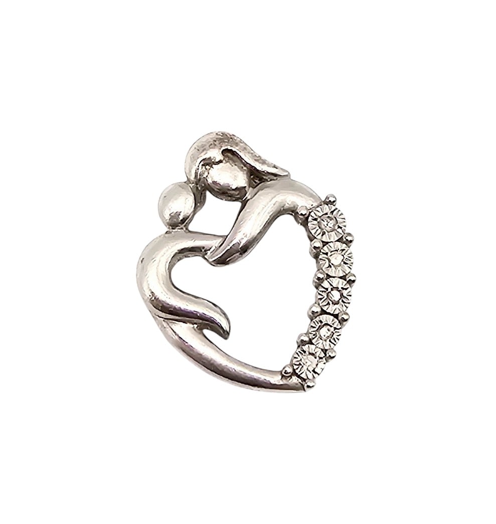 RL Diamond Sterling Silver Mother Child Heart Pendant 1.8 G (1 of 4)