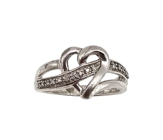Diamond Sterling Silver Heart Cocktail Ring Size 6.75 3.5 G