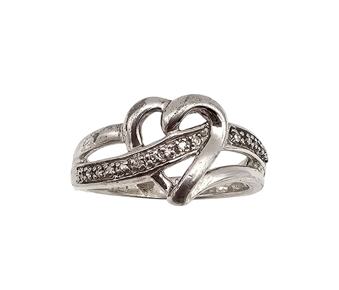 Diamond Sterling Silver Heart Cocktail Ring Size 6.75 3.5 G: Diamond Sterling Silver Heart Cocktail Ring Size 6.75 3.5 G
