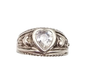 Rhinestone Sterling Silver Cocktail Ring Size 7.5 7.9 G