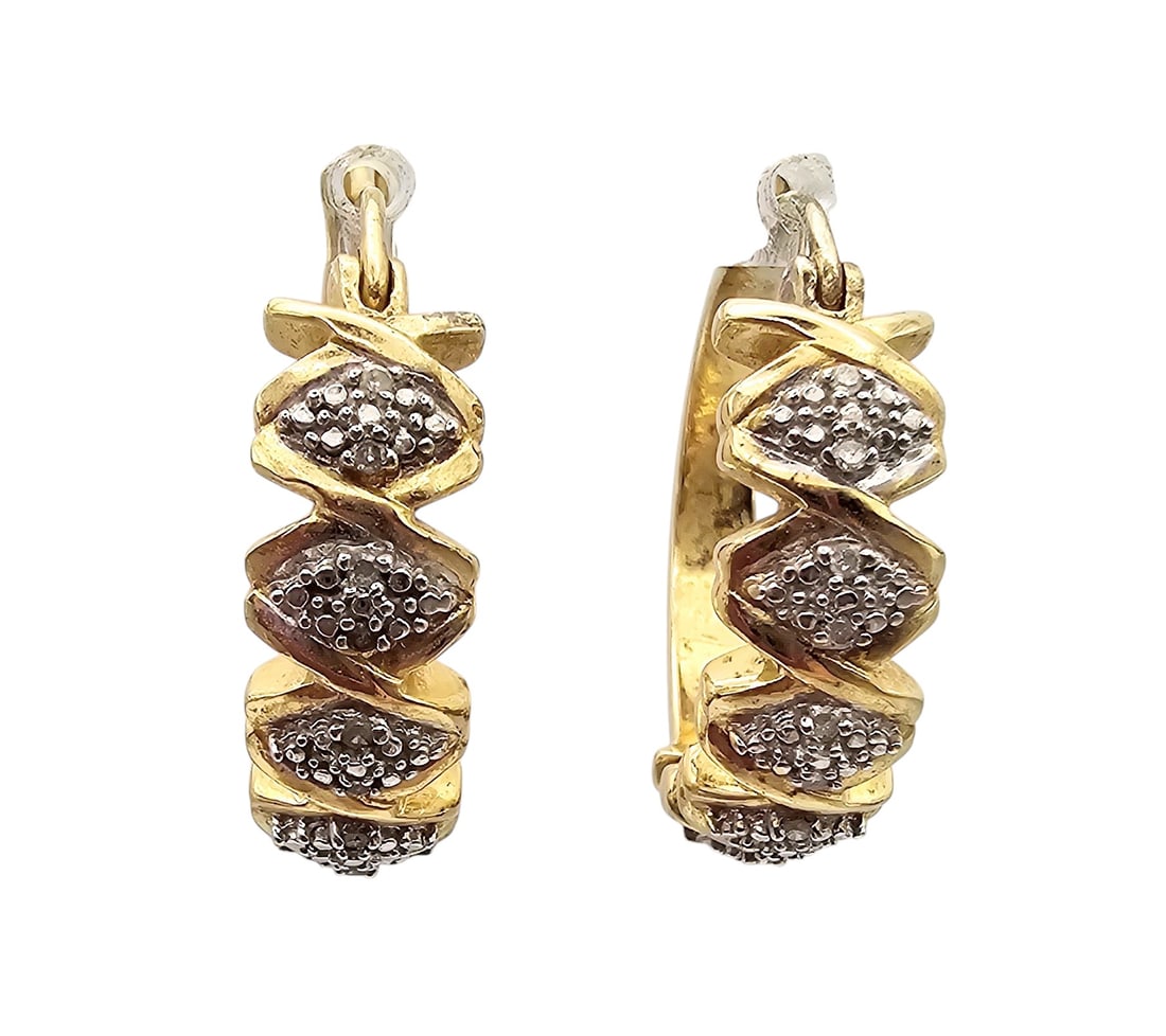 BP Diamond Gold Over Sterling Silver Hoop Earrings 9.4 G (1 of 4)