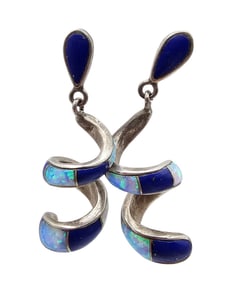 Lapis Opal Sterling Silver Spiral Dangle Earrings 7.4 G