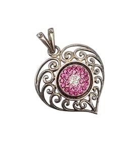 Rhinestone Sterling Silver Heart Pendant 5.8 G