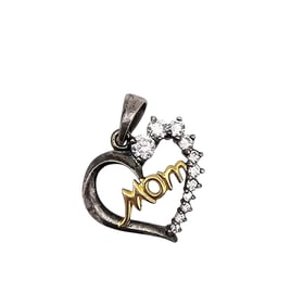 Rhinestone Sterling Silver Mom Heart Pendant 1.9 G