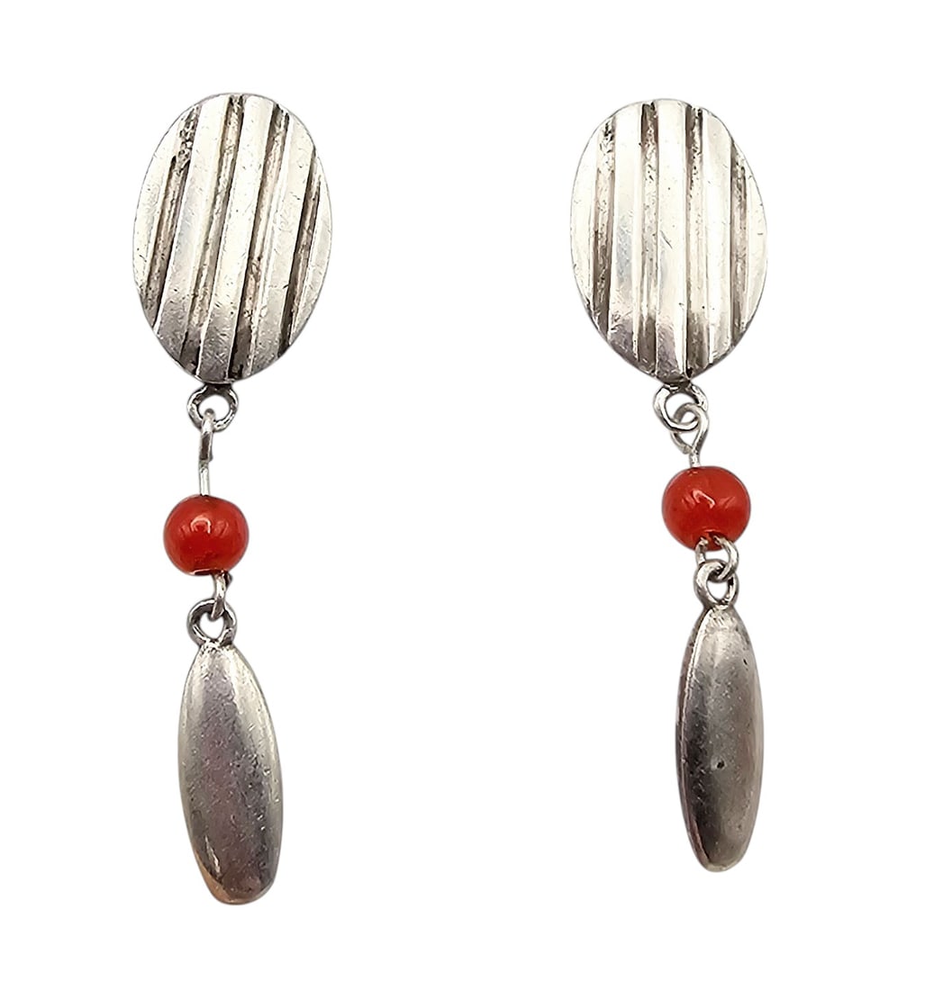 Signed Carnelian Sterling Silver Dangle Earrings 7.5 G (1 of 4)