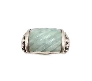 Judith Ripka Carved Jade Sterling Silver Ring Size 7.25 12.9 G