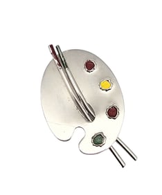 BEAU Enamel Sterling Silver Paint Pallet Brooch 4.4 G