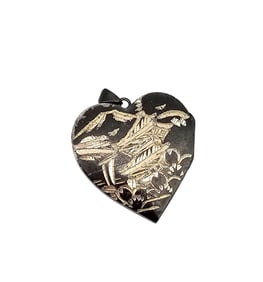 Sterling Silver Etched Asian Scene Heart Locket Pendant 4.3 G