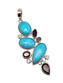 Garnet Turquoise White Topaz Sterling Silver Pendant 14.4 G