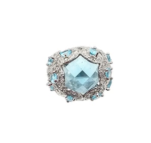 SX Rhinestone Sterling Silver Cocktail Ring Size 5.5 8.9 G