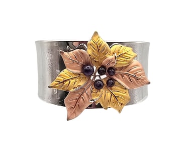 Ross Simons Amethyst Sterling Silver Tri-Color Floral Cuff Bracelet 50.5 G