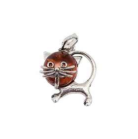 Amber Sterling Silver Cat Pendant 2.1 G