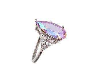 STS Crystal White Zircon Sterling Silver Cocktail Ring Size 9.5 6 G