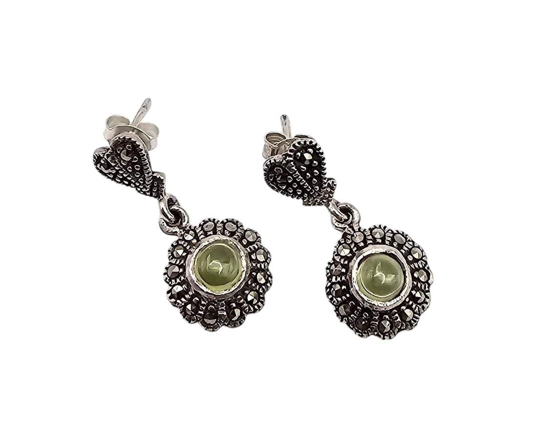 CW Rhinestone Marcasite Sterling Silver Dangle Earrings 4.1 G (1 of 4)