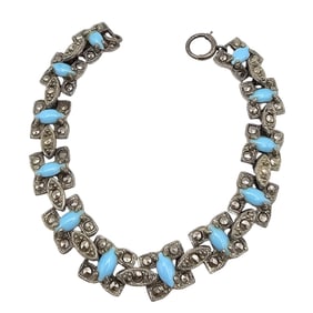 Rhinestone Marcasite Sterling Silver Bracelet 23.6 G