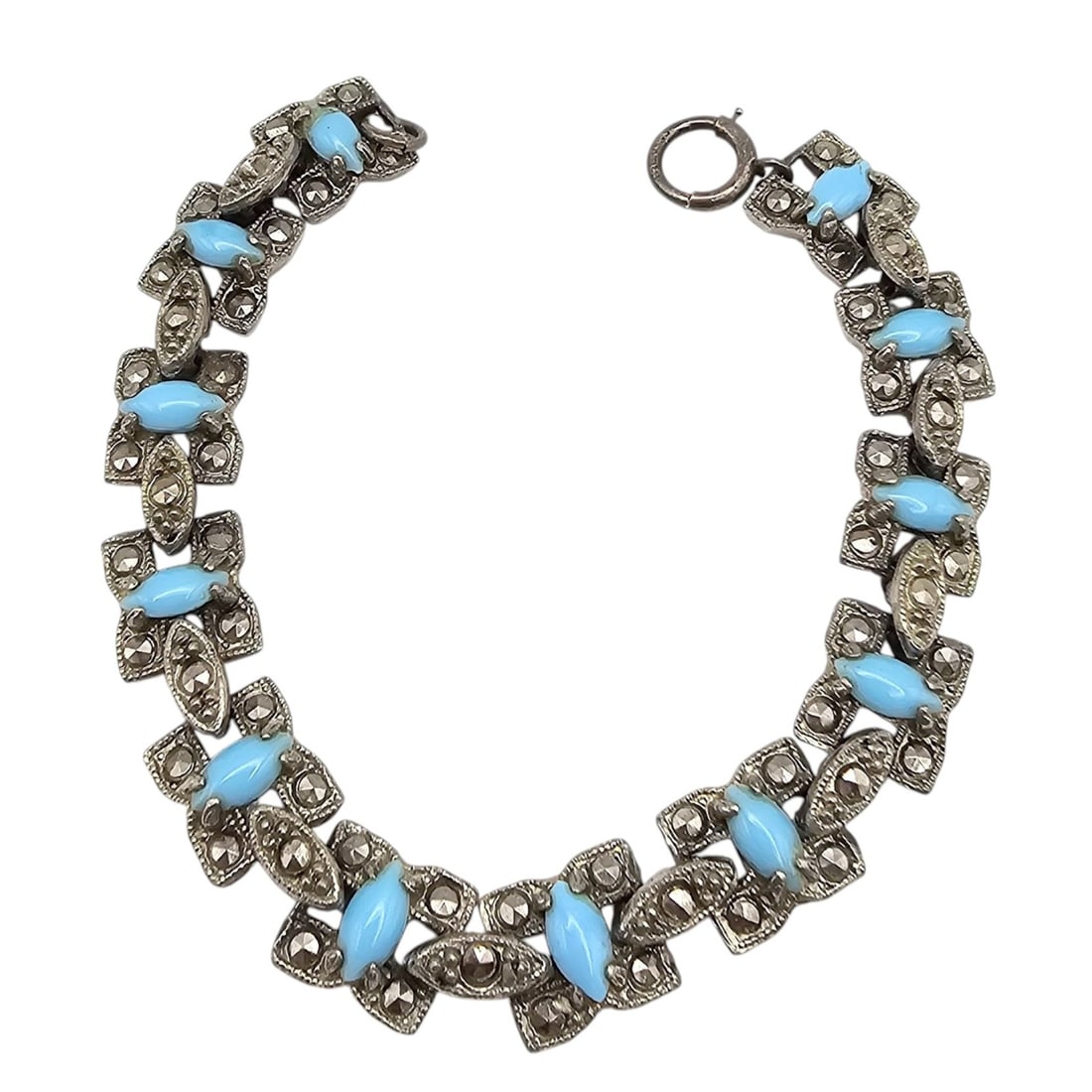 Rhinestone Marcasite Sterling Silver Bracelet 23.6 G (1 of 4)