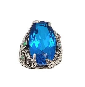 D'Joy Topaz Opalite Sterling Silver Cocktail Ring Size 9.5 13.2 G