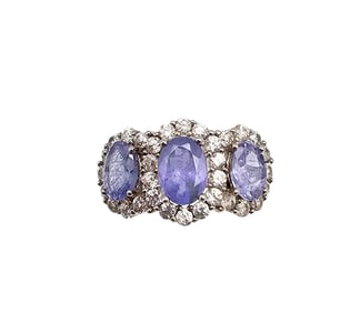 RJ Tanzanite? White Zircon Sterling Silver Cocktail Ring Size 8.5 2.8 G