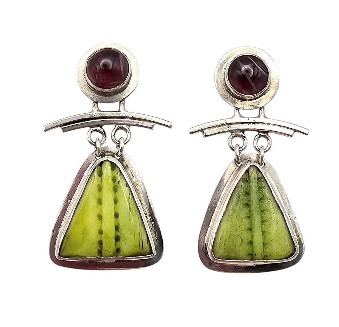 JLR  Carved Kyanite Amethyst Sterling Silver Dangle Earrings 7.1 G (1 of 4)