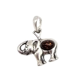 Amber Sterling Silver Elephant Pendant 1.8 G