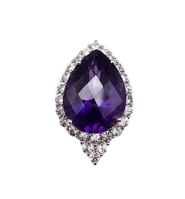 BBJ Amethyst White Zircon Sterling Silver Cocktail Ring Size 7.5 11.2 G