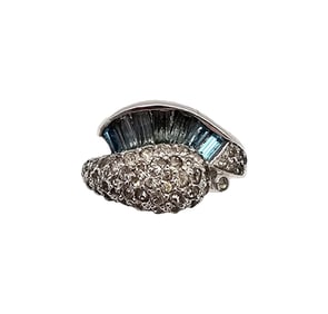 Ster-Shank Rhinestone Sterling Silver Cocktail Ring Size 6.75 5.4 G