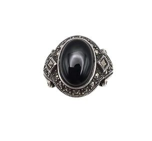 Onyx Marcasite Sterling Silver Cocktail Ring Size 9.25 8.3 G