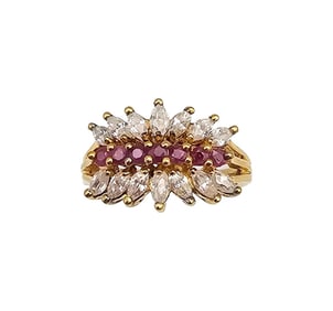 Signed With A Crown Ruby Cubic Zirconia Gold Over Sterling Silver Cocktail Ring Size 6.5 5 G