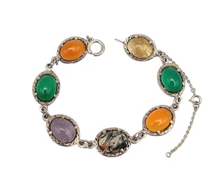 Signed Multi Stone Sterling Silver Bracelet 14.7 G