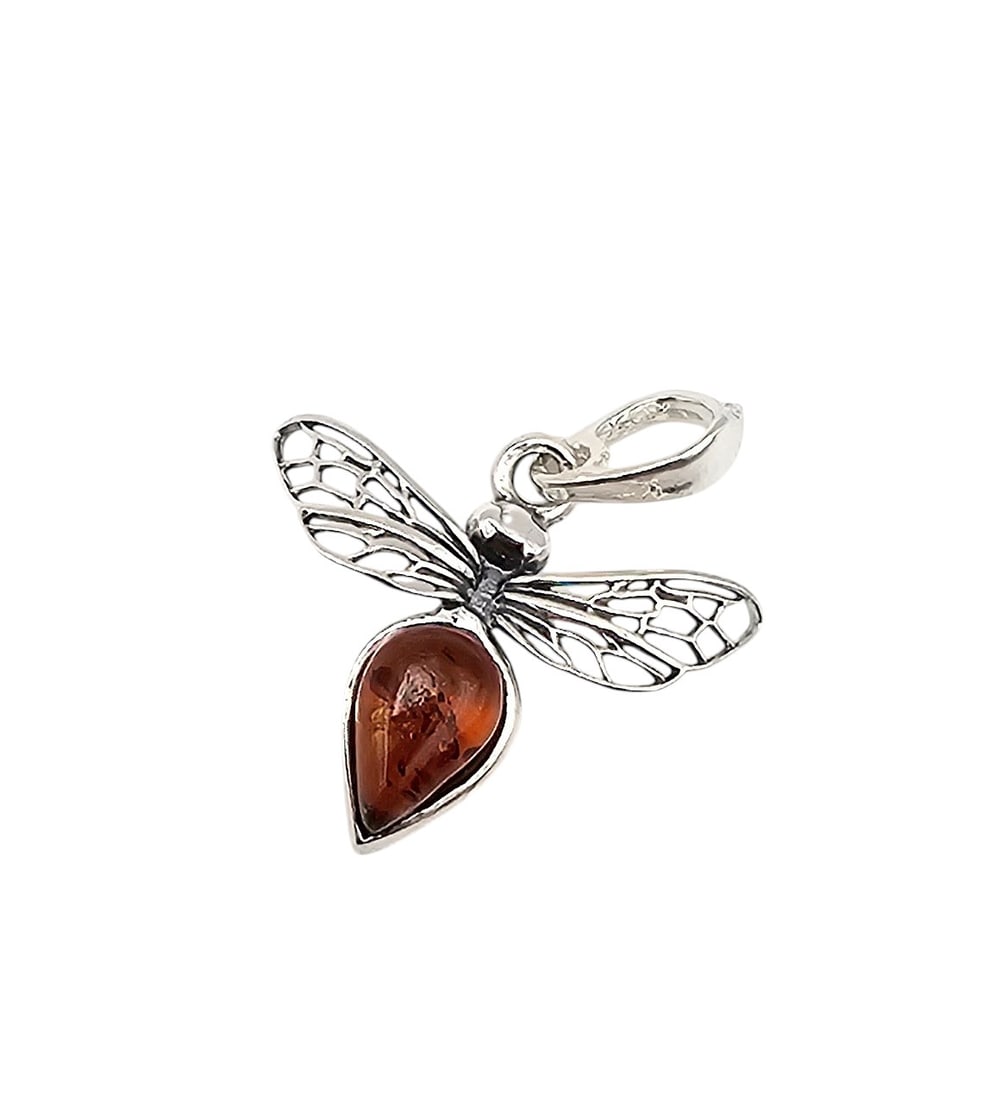 Amber Sterling Silver Bee Pendant 0.9 G: Amber Sterling Silver Bee Pendant 0.9 G