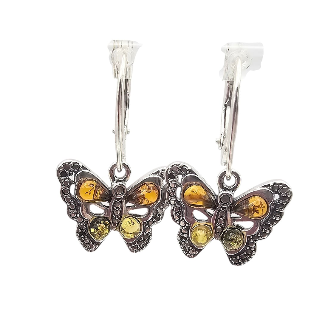 Amber Sterling Silver Butterfly Dangle Earrings 4.2 G (1 of 4)